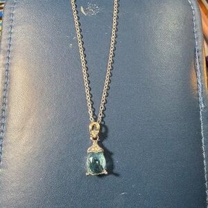 New silver tone aquamarine teardrop shaped necklace